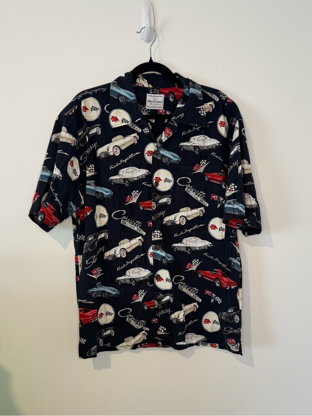 David Carey Originals Corvette ButtonUp Men’s Large Black Retro Cars Licensed GM